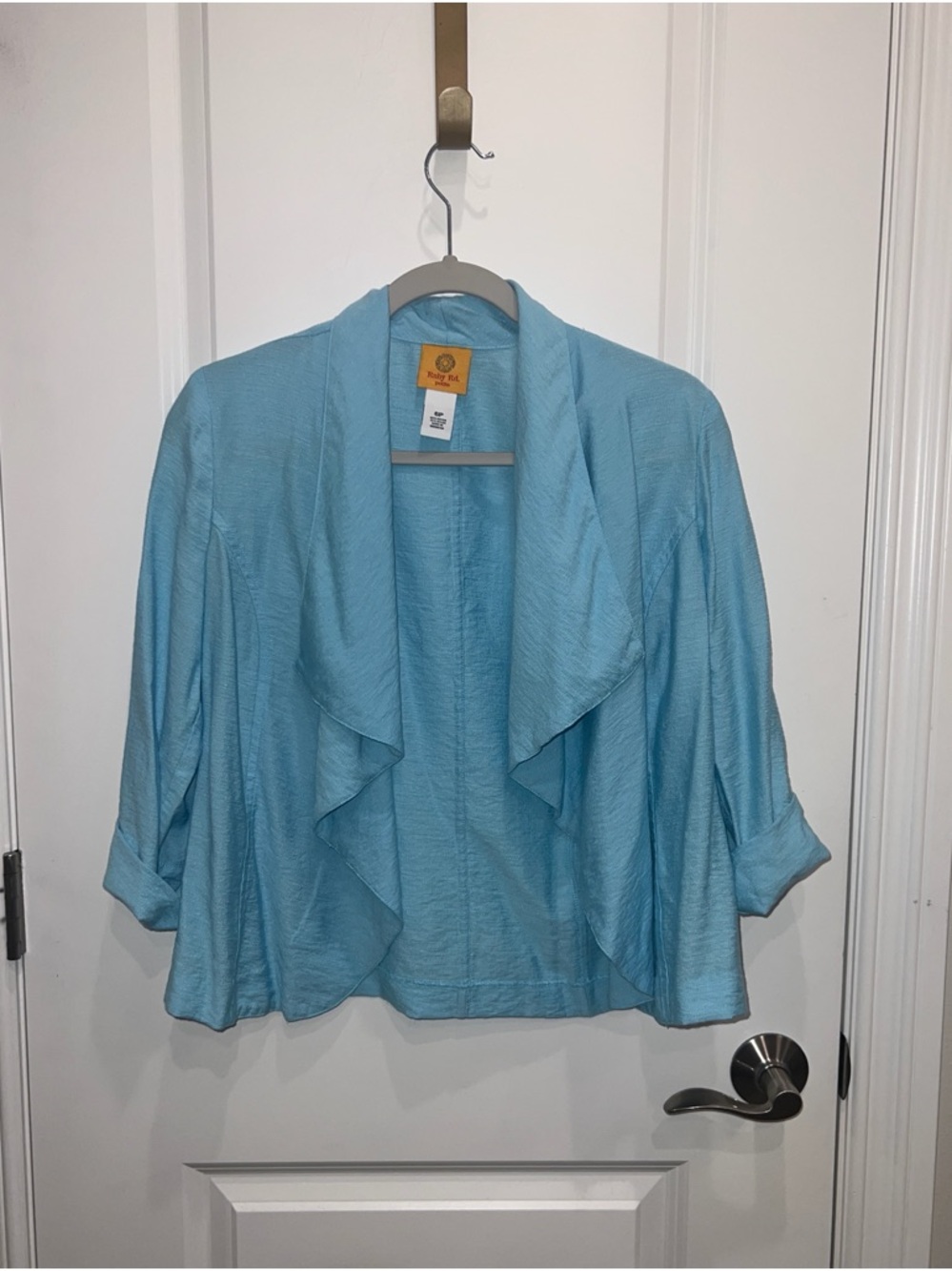 Ruby Rd Petites Women’s Shimmery Blue Waterfall Cardigan Jacket Size 6P